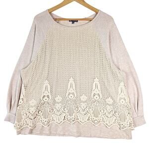 Womens Top‎ 3X Boho Chic Crochet Floral Lace Cottagecore Peasant Sweatshirt